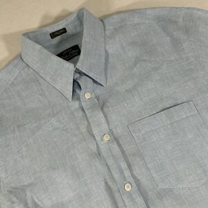 Orvis Signature Collection Mens Large‎ Blue Linen Short Sleeve Button Up Shirt